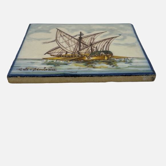 Portuguese Tile Ship Gale Seculo XVI Handpainted Battistini de Maria de Portugal - Picture 4 of 13